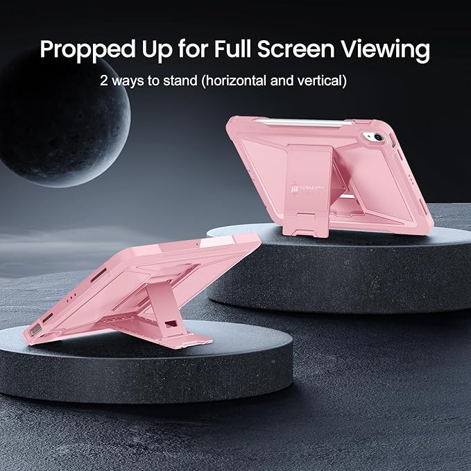 ZtotopCases for iPad Air 11 Inch Case (M3/M2-2025/2024), iPad Air 6th/5th/4th Generation 10.9 Inch 2022/2020, iPad Pro 11" 2018 1st, Built-in Screen Protector, Shockproof Cover+ Kickstand - Pink