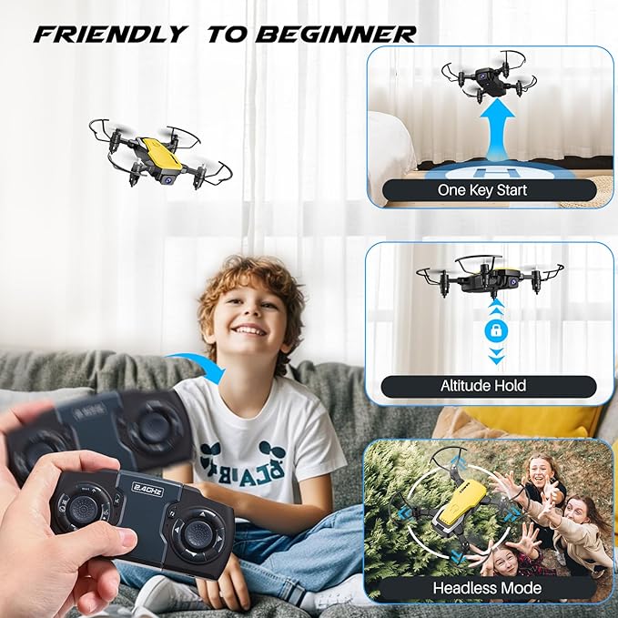 SIMREX X300C Mini Drone with Camera 720P HD FPV, RC Quadcopter Foldable Drone With Altitude Hold, 3D Flip, Headless Mode, Gravity Control and 2 Batteries, Gifts for Kids, Adults, Beginner, Yellow