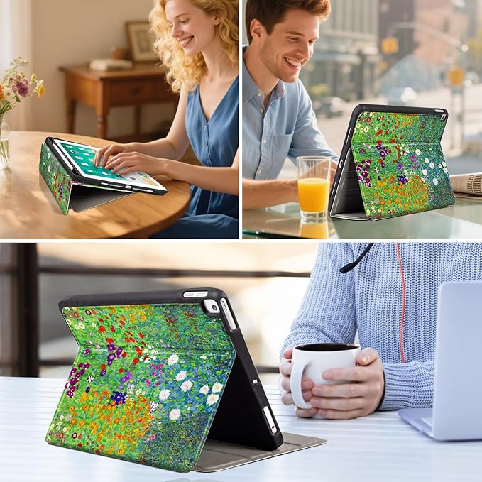 Vimorco for iPad 9th/8th/7th Generation Case 10.2 Inch, for iPad Air 3rd Generation Case 10.5-inch, for iPad Pro 10.5 Inch Cases Pencil Holder/4 Viewing Stands/Typing Stand/Slim, Flower Garden