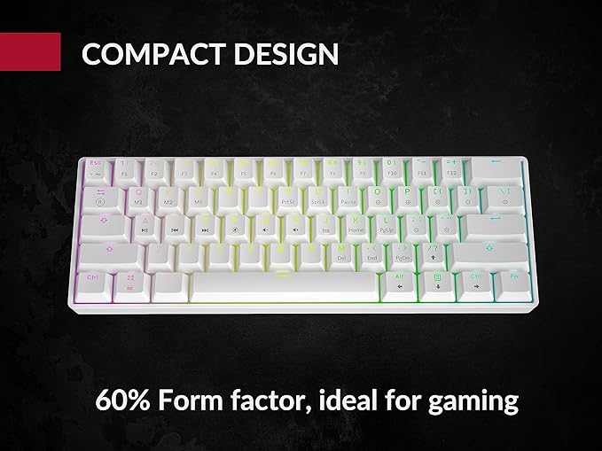 GK61 Mechanical Gaming Keyboard - 61 Keys Multi Color RGB Illuminated LED Backlit Wired Programmable for PC/Mac Gamer (Gateron Optical Red, White)