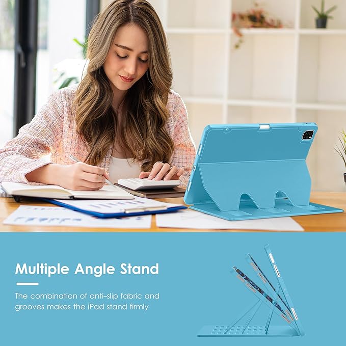 VIKESI Case for iPad Pro 12.9 6th / 5th / 4th / 3rd Generation Case 2022/2021/2020/2018,Multiple Angles Magnetic Stand Cover,Shockproof Soft Back,Pencil Holder,and Auto Sleep/Wake,Sky Blue