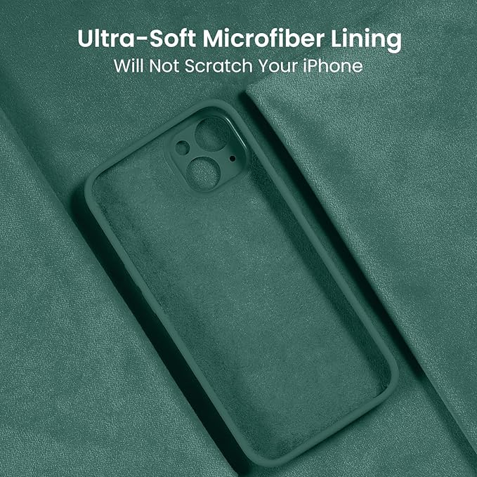 FireNova Designed for iPhone 15 Plus Case, Silicone [Camera Protection] Case, Soft Anti-Scratch Microfiber Lining Inside, 6.7 inch, Midnight Green