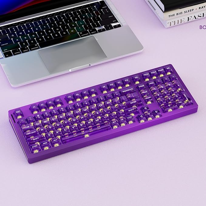kutethy KY98 Wireless Mechanical Keyboard with Transparent Keycaps,Full Aluminum CNC,Hot-swappable,Pre-lubed Linear Switches,Gasket Structure,RGB Backlit,OLED Screen,BT5.0/2.4G/USB-C Wired (Purple)