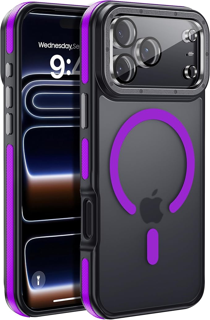 Strong Magnetic for iPhone 17 Pro case with camera lens protector [10Ft Military-Grade Protection] Compatible with fit MagSafe Shockproof Slim Thin Cover case for iPhone 17 Pro 6.3 inch, Purple