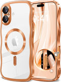 GVIEWIN for iPhone 17 Case Compatible with MagSafe, Upgraded [Full Camera Protection][Cute Wave Frame][Military Grade Protection] Electroplated Hard Phone Cover for Women Girl, Clear/Orange