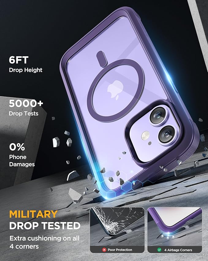 Miracase Glass Series Designed for iPhone 12/12 Pro 6.1 Inch, Upgrade Full-Body Magnetic Case with Built-in 9H Tempered Glass Screen Protector, with Camera Lens Protector, Magnetic Purple