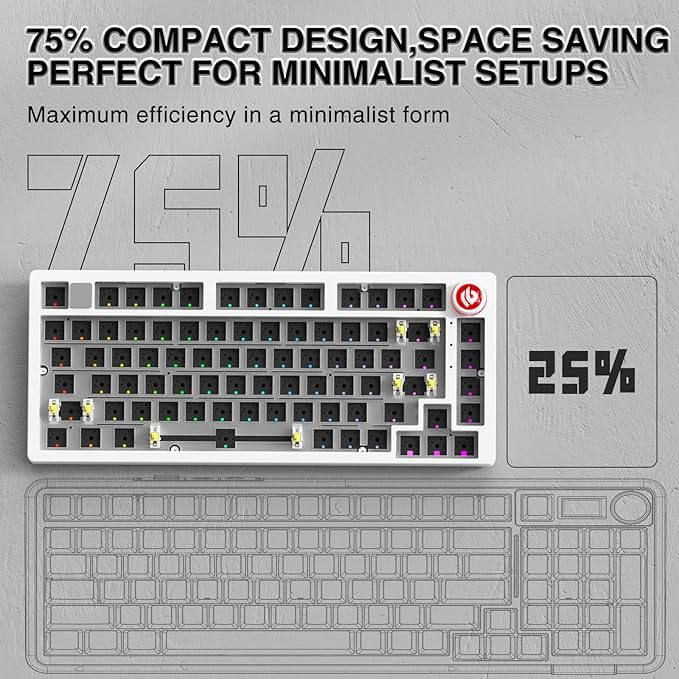 CORBOBO LEOBOG Hi75C Upgraded Wired Mechanical Keyboard Kit – Aluminum Alloy Gasket Mount 75% Barebones DIY Base with Hot Swap, RGB Backlighting & Volume Knob – Enhanced Custom Gaming Keyboard Build
