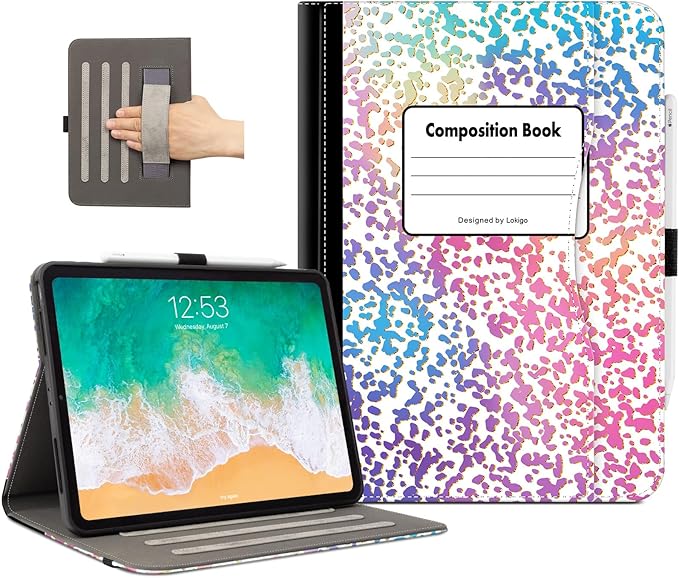 Lokigo Case for iPad Air 13 Inch M4/M3/M2 (2026/2025/2024), iPad Pro 12.9 Inch 6th/5th/4th/3rd Gen with Pencil Holder/Hand Strap/Pocket, Support Touch ID, Shockproof Soft Back Stand Cover, Pink Book
