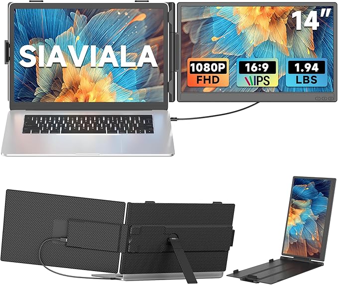 14" Laptop Screen Extender, Portable Monitor for Laptops 13-17.3", 1080P FHD IPS Dual Screen Monitor for Laptop with USB-C/HDMI, Screen Extender Portable Laptops with Plug&Play for Mac/Android/Chrome