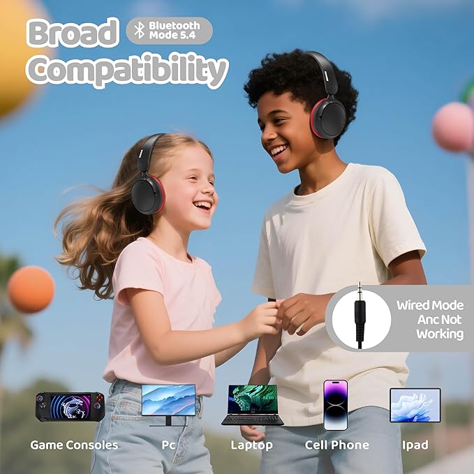 MIDOLA Kids Bluetooth Headphones Active Noise Cancelling,Volume Limited 85/94dB,Over Ear Foldable with Mic Aux Cord,Lightweight Wireless Headphone for Kid Toddler Child Pad Tablet Black