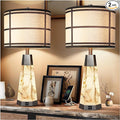 KIVDITZO 27" Alabaster Table Lamps for Living Room, Bedroom Lamps Set of 2 with Night Light, Living Room Lamps with USB A+C Ports, Table Lamp with Linen Shade for Bedside (Bulbs Included)