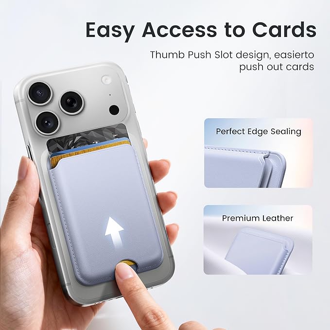 Stronger Magnetic Wallet for iPhone 17/16/15/14/13/12 Series, Slim Leather Magnetic Card Holder with RFID Blocking, N52 Magnet Phone Wallet, Fit 3 Cards, Light Purple