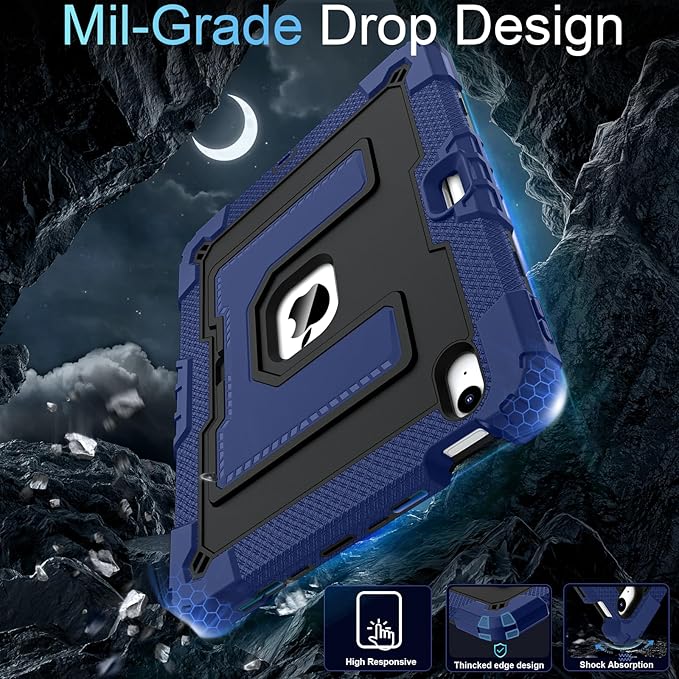 for iPad Air 11 Inch M4 (2026) /M3 (2025) /M2 (2024) iPad Air 5th/4th Generation Case 10.9 Inch (2022/2020),Military Grade Shockproof iPad Air Case 11 Inch with Pencil Holder, Navy Black