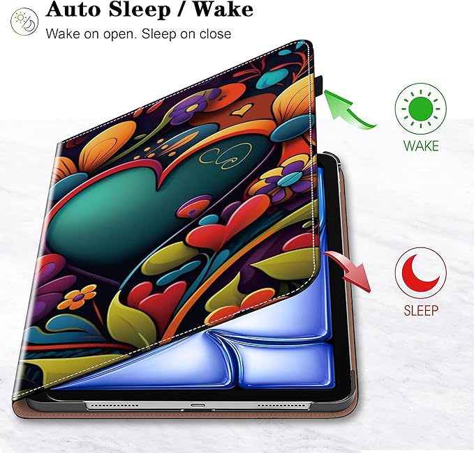 Case for iPad Air 13 inch M4 2026/M3 2025/M2 2024 with Pencil Holder & Card Slots & Auto Sleep, Embossed PU Leather Stand Magnetic Shockproof Cover Case for iPad Air 13 - Watercolor