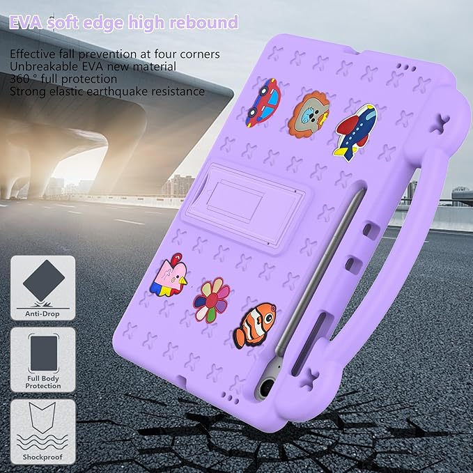 AKABEILA Compatible with Samsung Galaxy Tab S10 FE+ 13.1 inch 2025 Tablet Case, Kids Friendly Universal Lightweight Shockproof Protective Case with Shoulder Strap & Stand Handle Light Purple