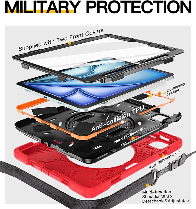 BRAECN Case for iPad Air 11 inch 2026(M4) 2025(M3) 2024(M2),iPad Pro 11 inch(4th/3rd/2nd/1st)& Air 10.9"(5th/4th) Protective with Pencil Holder Screen Protector 360°Rotating Stand Handle Full Body