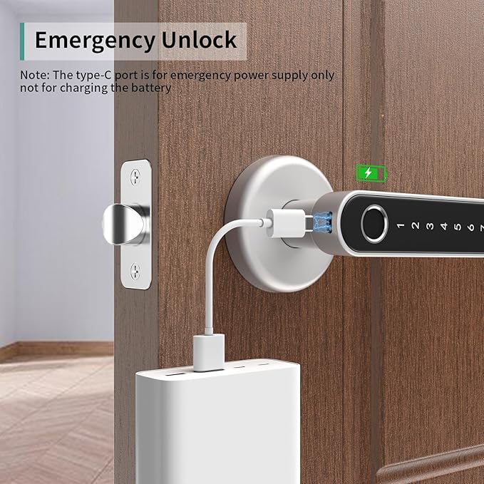 IRONZON Fingerprint Door Handle for Bedrooms - 191Y 4-in-1 Fingerprint Door Lock with Keypad and App Control, Smart Knob for Bedroom with Key, Keyless Entry Door Handle - Silver