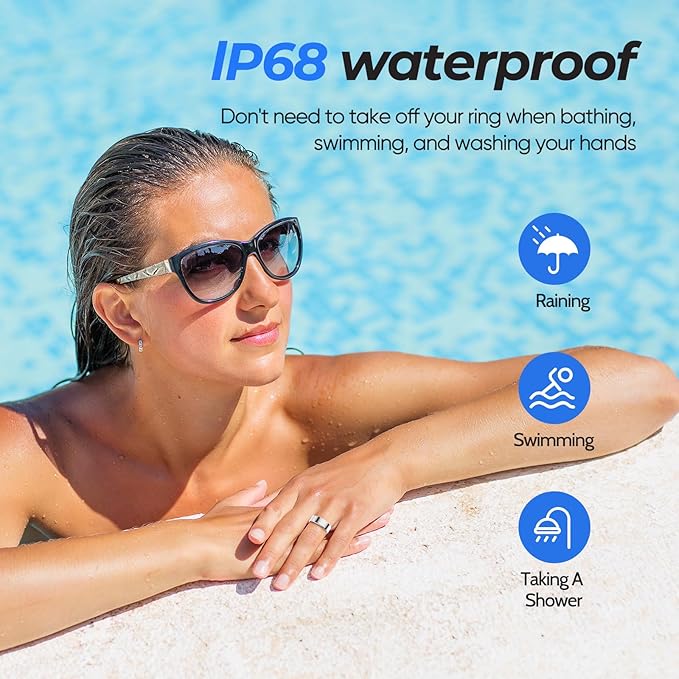 BIEMHA IP68 Waterproof Smart Ring - Fitness & Health Tracker with Sleep/Exercise Monitoring, Unisex for Women Men, iOS & Android Compatible, Long Lasting Battery Life, No Subscription (Silver, 9)