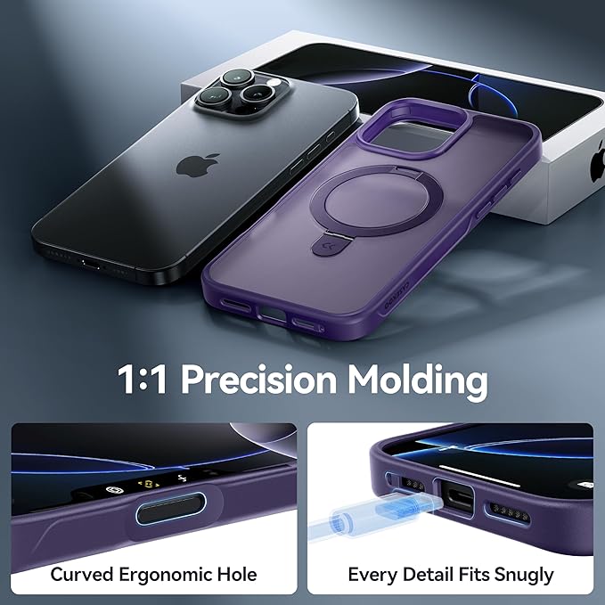 CASEKOO Ultra-Magnetic Stand for iPhone 16 Pro Max Case [Military Drop Protection] [Compatible with MagSafe] Shockproof Translucent Matte Slim Ring Holder Case for iPhone 16 ProMax 6.9", Purple