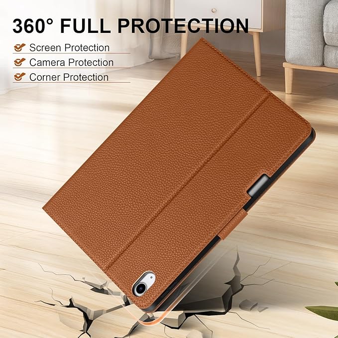 Genuine Leather Case for iPad Air 13 inch M4 2026/M3 2025/M2 2024, with Pencil Holder and Adjustable Stand, Magnetic Closure, Auto Wake/Sleep Cover | Brown