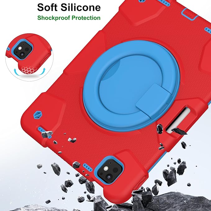 Andnary Case for iPad Pro 11 Inch M4 2024/M5 2025 Case, Heavy Duty Shockproof Cover with Screen Protector/360° Rotate Stand/Shoulder Strap/Pencil Holde (Red+Blue, iPad Pro M4/M5 11 inch)