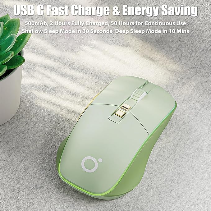 Wireless Gaming Mouse Tri-Mode 2.4Ghz/Bluetooth 5.0/Wired USB-C with RGB LED Backlit 5-Level DPI Rechargeable Ergonomic Silent Optical Mice for iMac/MacBook/Computer/Laptop, Matcha Green