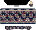 AIMSA Desk Mat Set Bohemian, Large Mouse Pad + Mouse Wrist Rest + Keyboard Wrist Support + Coaster, Navy Blue Gaming Mouse Pad Combo for Home Office