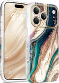 GVIEWIN for iPhone 17 Pro Case Compatible with MagSafe, [Full Camera Protection][Military-Grade Protection] Shockproof Protective Slim Magnetic Marble Phone Case for 17 Pro 6.3", Drift Sand/Gold