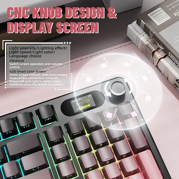 ATTACK SHARK X98PRO Wireless Mechanical Keyboard,Multi-Function Knob&TFT Screen,Tri-Mode BT/2.4GHz/USB-C Keyboard,Hot-Swappable RGB Backlit,4000mAh 98 Keys,Cloud Drive,for Win/Mac/Linux-BlackBerry