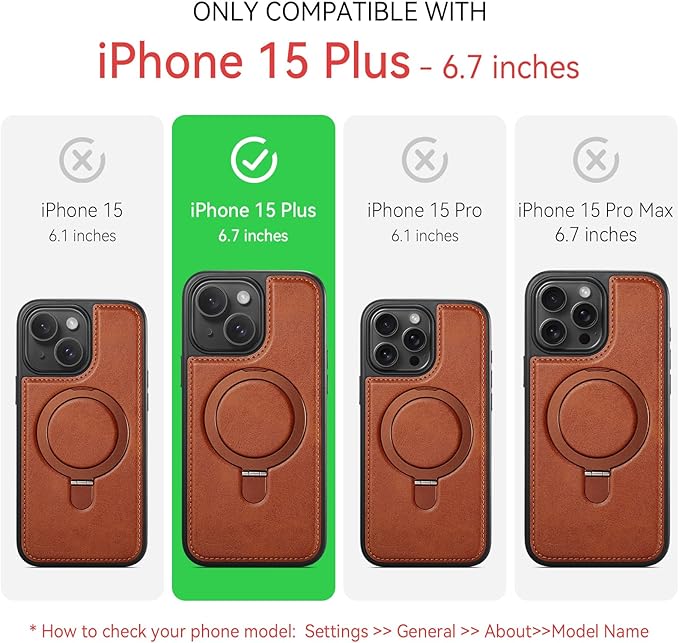 for iPhone 15 Plus Case with Stand, Compatible with MagSafe, Slim PU Leather & Durable TPU Protective Magnetic Kickstand Cover Drop-Proof with Tempered Glass Screen Protector 6.7", Brown