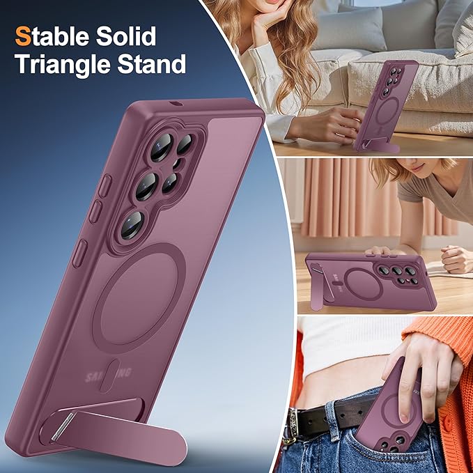 Magnetic for Samsung Galaxy S25 Ultra Case, [Compatible with MagSafe][Full Camera Protection][Built-in Invisible Kickstand] Translucent Matte Phone Case for S25 Ultra 6.9" - Wine Red