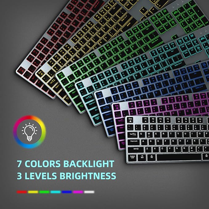 POWZAN Wired Backlit Keyboard for Windows/Mac,Aluminum Slim & Quiet Full Size Keyboards Light Up with USB A/USB C Dual Interface,Compatible with iMac,MacBook,iPad,Laptop,PC-Gray Black (Gray Black)