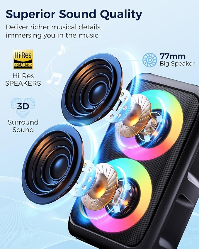 Bluetooth Speaker，Portable Party Speaker with Colorful Lights，Wireless Speaker with HD Loud,Home Theater Systems Support TWS/AUX/USB/TF Card Ideal for Party,Home,Outdoor Camping