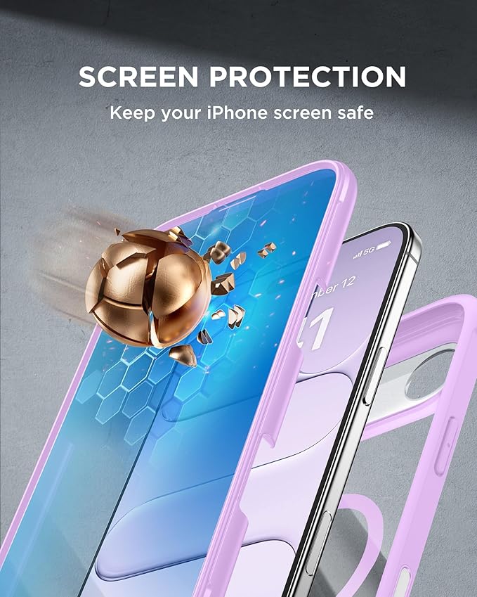 Miracase Magnetic for iPhone Air Case 6.5" [Compatible with MagSafe] Full-Body Phone Case with Built-in Glass Screen Protector & Camera Control,Drop Proof iPhone 17 Air Case Cover, Purple