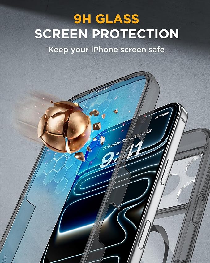 Miracase for iPhone 17 Pro Max Case 6.9" Full-Body Phone Case with Built-in Glass Screen Protector& Full Camera Protector,[Magnetic with MagSafe] Drop Proof 17 ProMax Cover, Clear Black