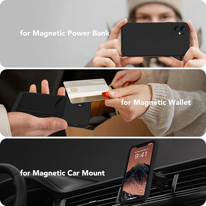 Magnetic for iPhone 11 Phone Case Silicone, Compatible with MagSafe, [Full Camera Protection][Screen Protector] Slim Shockproof Protective Case for iPhone 11 6.1", Black