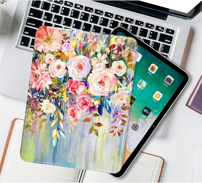 for iPad (A16) 11Th/10Th Generation Case 2025/2022, for iPad Case 11Th/10Th Generation, 10Th/11Th Gen Slim Cover Pencil Holder & 2 Viewing Angles & Typing Stand, Oil Painting Flower Art