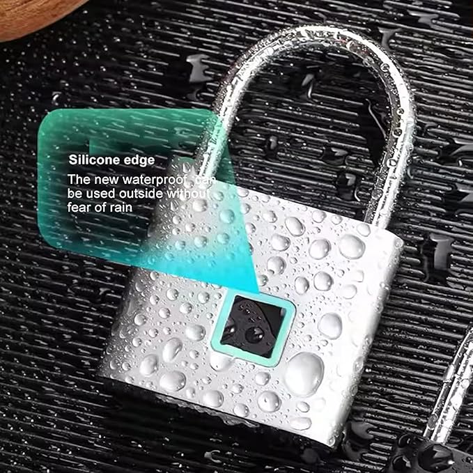HIFAM Fingerprint Padlock, Keyless Biometric Gate Locks for Outdoor Fence Storage Gym, Smart Lock with USB Rechageable (Silver)