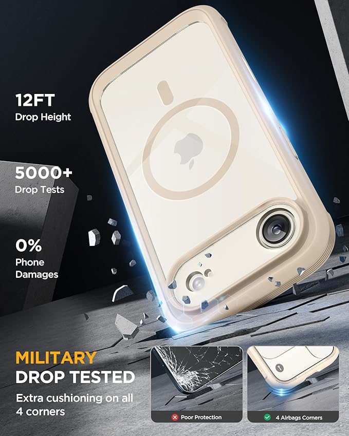 Miracase Magnetic for iPhone Air Case 6.5" [Compatible with MagSafe] Full-Body Phone Case with Built-in Glass Screen Protector & Camera Control,Drop Proof iPhone 17 Air Case Cover, Gold