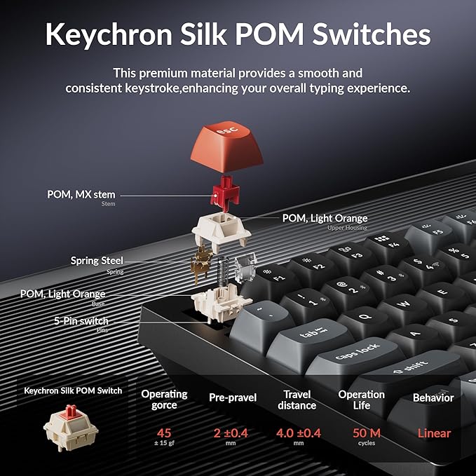 Keychron V6 Ultra 8K Full Size Wireless Mechanical Keyboard, 8000Hz, Hot-Swappable Red Switch, RGB Backlight, PBT Keycaps, 2.4GHz/Bluetooth/Wired, for Windows macOS Linux – Black