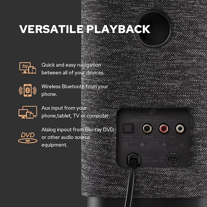 HiVi-Swans OS-10 HiFi Stereo Speakers, Bluetooth 5.0 Active Computer Bookshelf Speakers - 4'' Dynamic Woofer, Powered Desk Speakers 62w RMS with Touch Control for PC/Phone/TV - Black