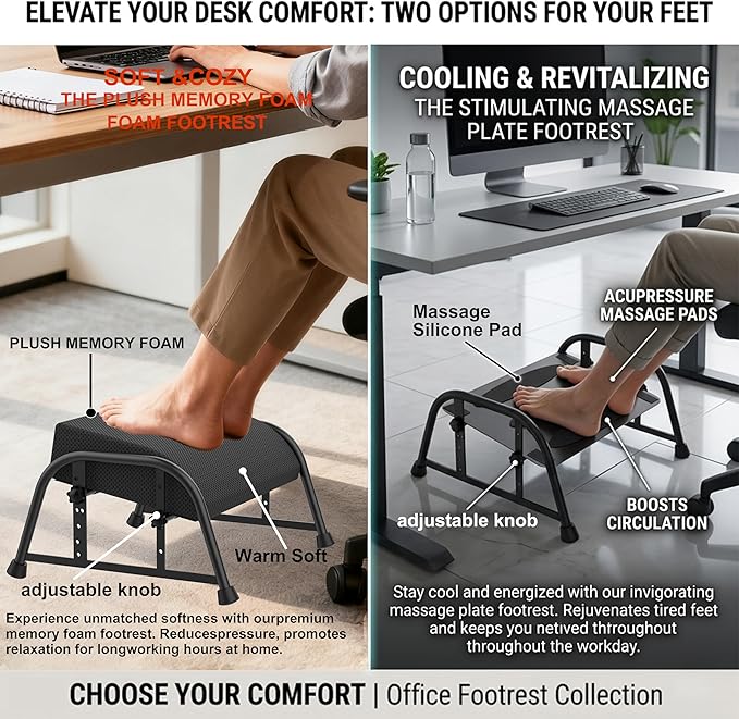 Under Desk Footrest with Memory Foam, Adjustable 10-Level Ergonomic Foot Rest for Office & Gaming Desk Accessories for Leg Rest, Reinforced Metal Frame, Non-Slip Base Extra Large（Black 2 USE