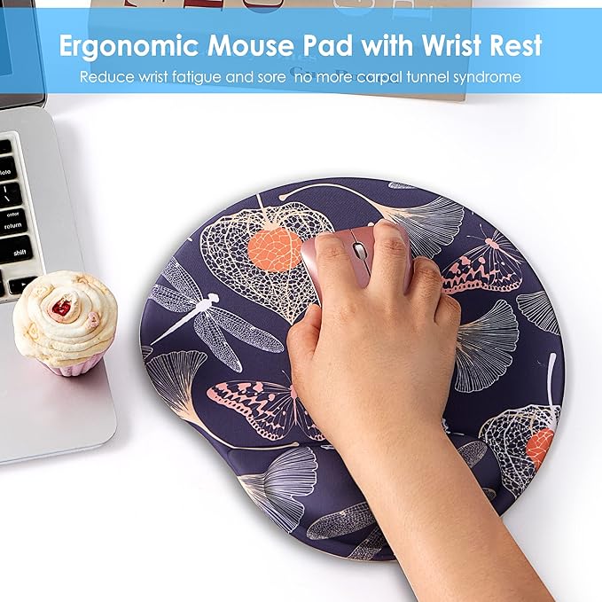 Ergonomic Mouse Pads with Wrist Support,Cute Mouse Pad with Wrist Rest,Comfortable Mouse Pad for Home Office Gaming Working Computers Laptop,Pain Relief with Non-Slip PU Base (Golden Leaf)