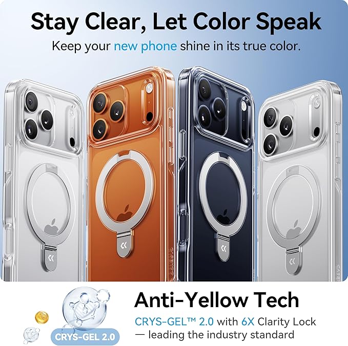 CASEKOO Ultra Magnetic Stand for iPhone 17 Pro Case Clear [Compatible with MagSafe] [16FT Military-Grade Protection] Transparent Slim Phone Ring 17 Pro Phone Cover 6.3 inch, Clear