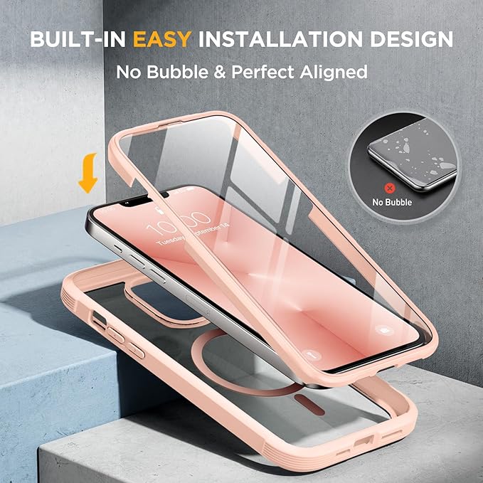 Miracase for iPhone 13 Pro Case 6.1",Full-Body Protection,Clear Bumper Case with Built-in 9H Tempered Glass Screen Protector,Military-Grade Drop Protection Outdoor Phone Case for iPhone 13 Pro,Pink