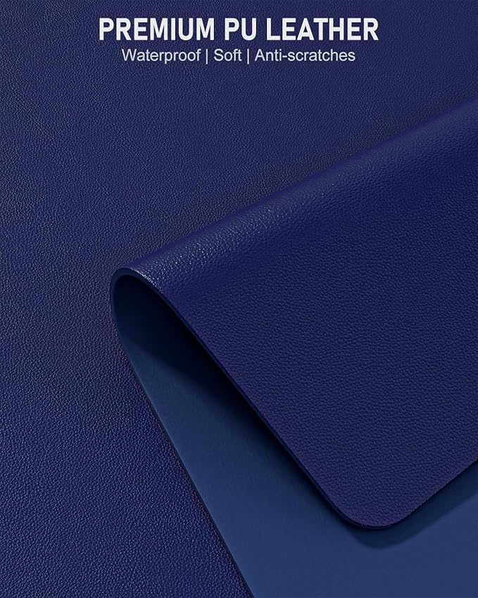 Desk Pad, 23.6" x 13.8" PU Leather Non-Slip Desk Mat Large Mouse Pad for Desktop, Waterproof Laptop Computer Writing Mat for Office, Home, Work, Gaming, Violet Blue