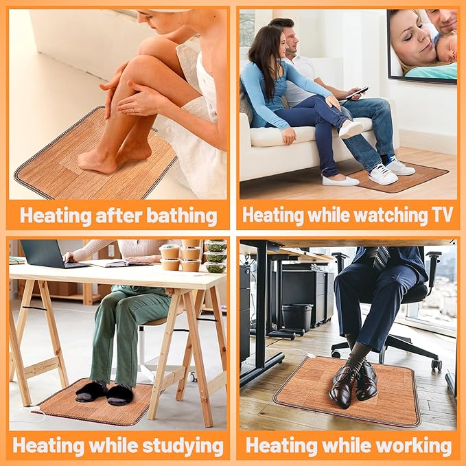 Heated Floor Mat - Foot Warmer Under Desk, 19.7x21.7in Heated Feet Rest for Home Office Desk, Winter 110V Electric Heating Pad with 3 Timers & 10 Adjustable Temperature