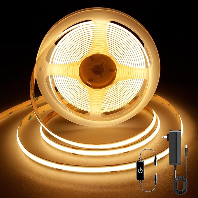 Pandery COB LED Strip,LED Strip Lights 5M/16.4ft,Touch Dimmable LED Strips,CRI90+,2700K Warm White cob led,1600LEDs,24V LED Tape Lights,Indoor for Bedroom, Kitchen, TV, Mirror,Cabinet