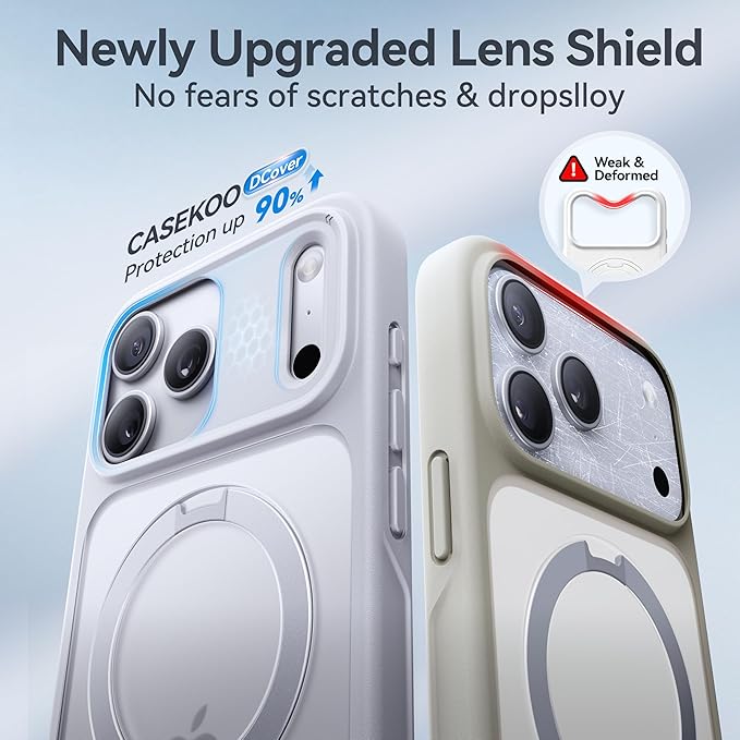 CASEKOO Ultra-Magnetic Stand for iPhone 17 Pro Case [Military Drop Protection] [Compatible with MagSafe] Shockproof Translucent Matte Slim Ring for iPhone 17 Pro Phone Case 6.3", White