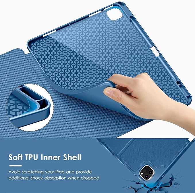 VIKESI Case for iPad Pro 12.9 6th / 5th / 4th / 3rd Generation Case 2022/2021/2020/2018,Multiple Angles Magnetic Stand Cover,Shockproof Soft Back,Pencil Holder,and Auto Sleep/Wake,Navy Blue